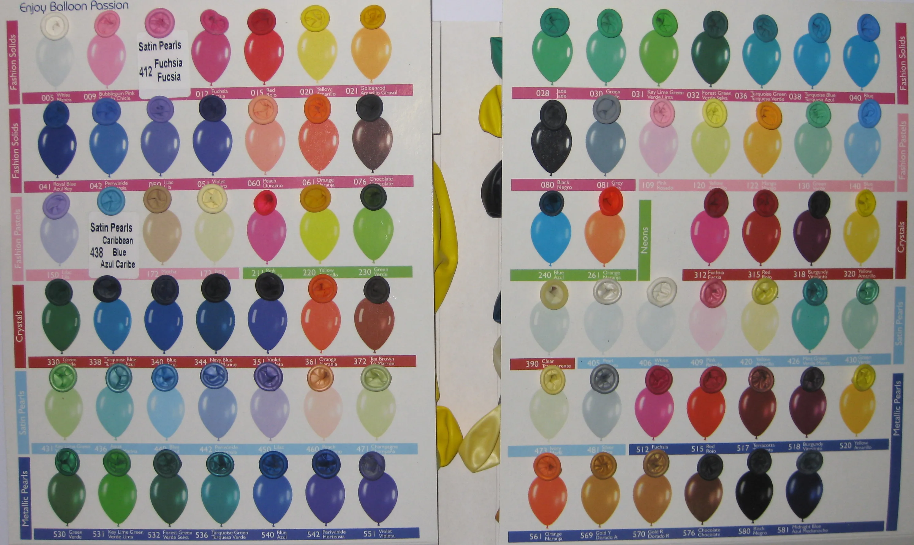 Раскладка по ассортименту и оттенкам шаров Sempertex (Колумбия)