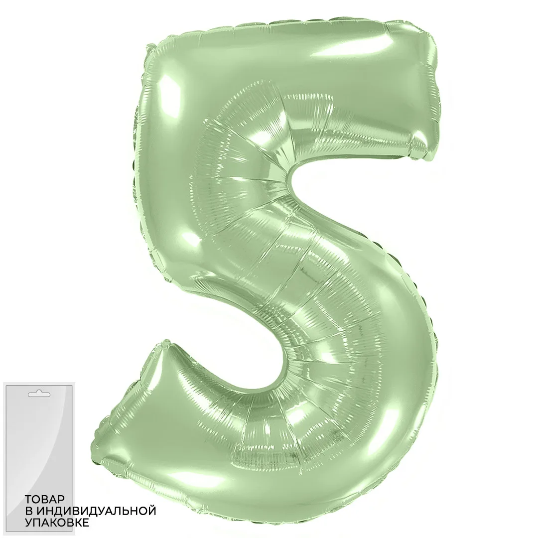 И 40"/102см Цифра "5", Мятный, Макарунс в упак./ 1 шт (Испания)