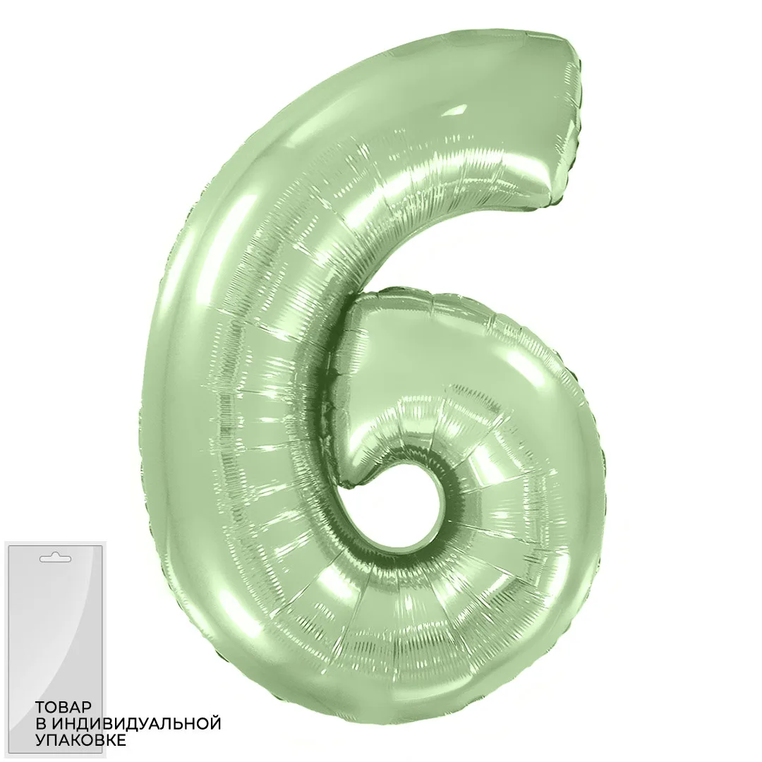 И 40"/102см Цифра "6", Мятный, Макарунс в упак./ 1 шт (Испания)