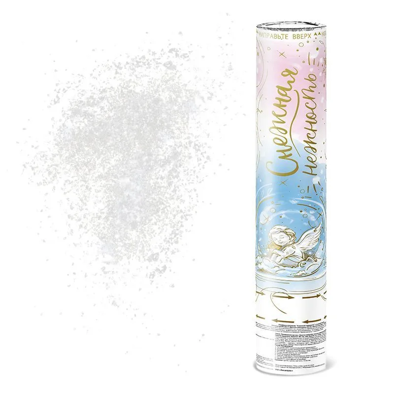 Пневмохлопушка 30 см. "Снежная нежность" с золотой печатью/ 1 шт./(Китай)