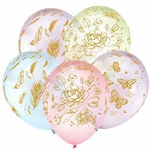 Т 12"/30см Цветы и бабочки, Золото, Ассорти Кристальные, 5 ст. / 100 шт./ (Турция)