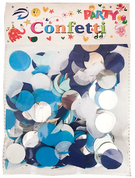Конфетти и Круги Микс нежно-голубые фольгированные и бумажные 2,5см/30г./(Китай)