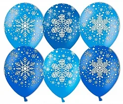 К 12"/30см Снежинка, Пастель, Голубой+Синий, 5 ст./100 шт. (Китай)