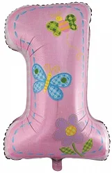 F 34"/86см Цифра "1" Первый день рождения, Девочка, Розовый, 1 шт.(Китай)