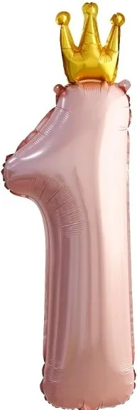 F 36"/91см Цифра, 1 Золотая корона, Розовый, 1 шт. (Китай)