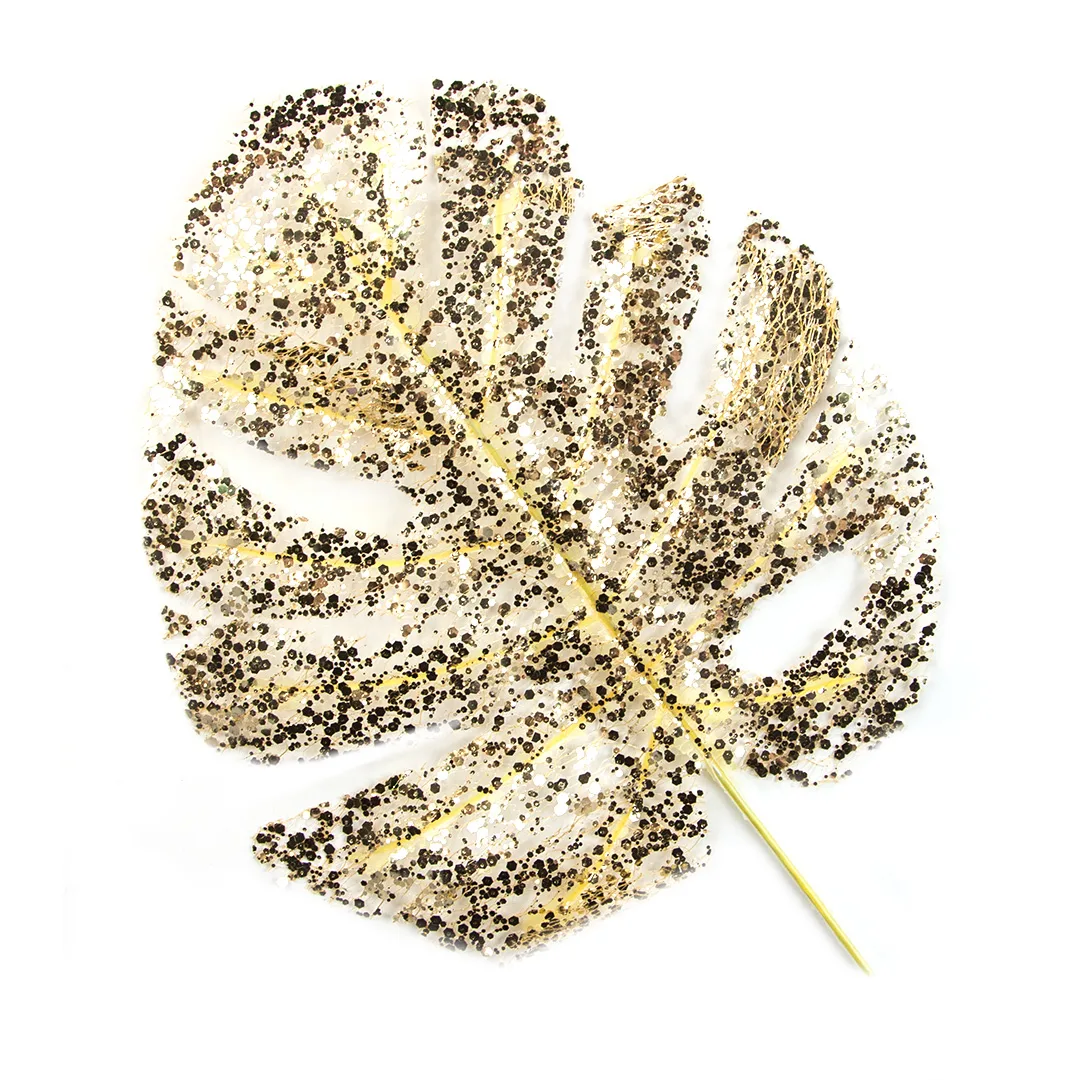 Лист Монстера, искусственный, Золото, 41*20 см, с блестками, 4 шт.