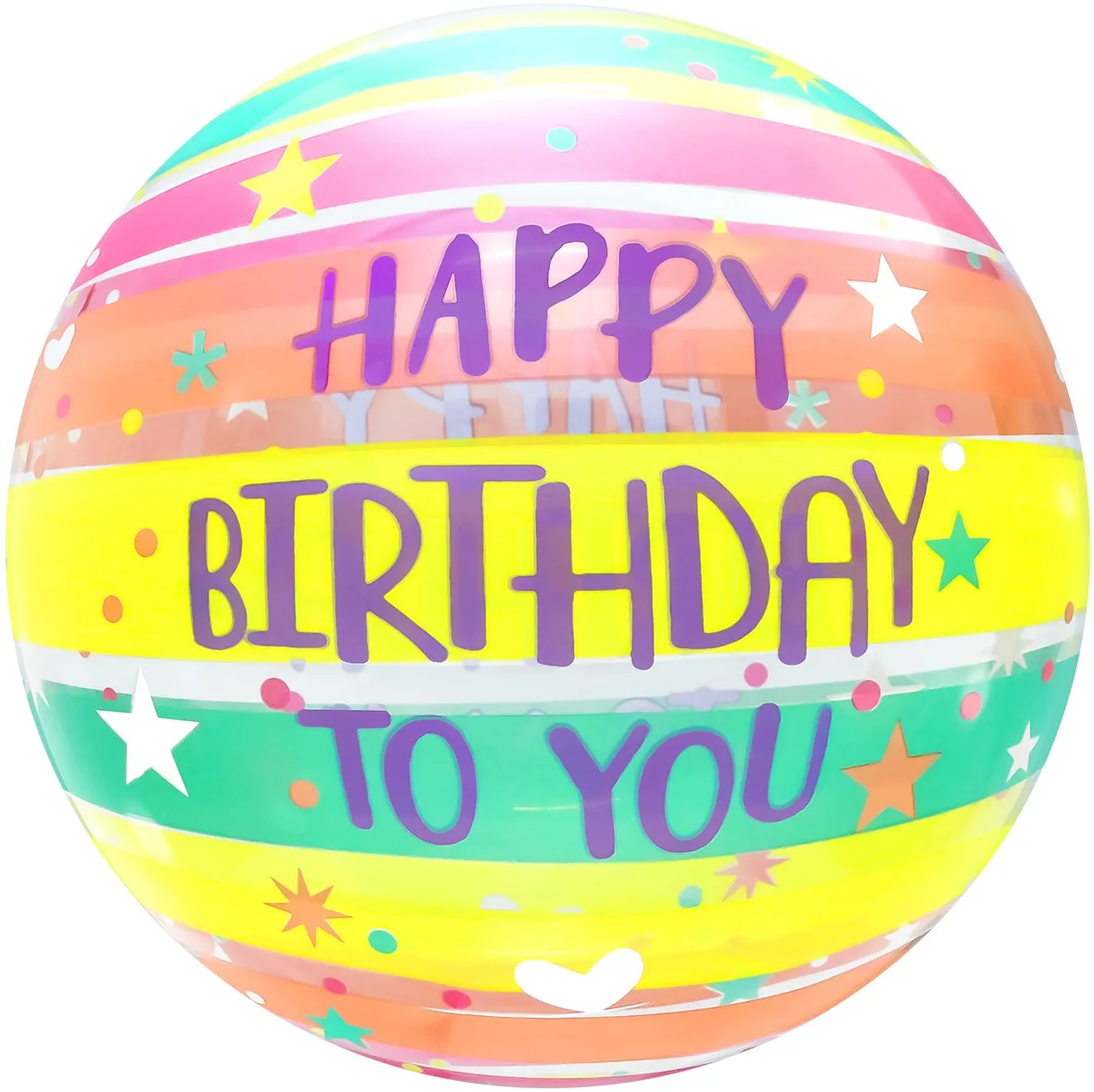 К 20"/51см Сфера 3D, Deco Bubble, С Днем Рождения! (яркие полосы), Прозрачный, Кристалл, 1 ш (Китай)