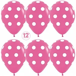 S 12"/30см. Белые точки, Фуксия, Пастель, 5 ст., /50 шт./(Колумбия)