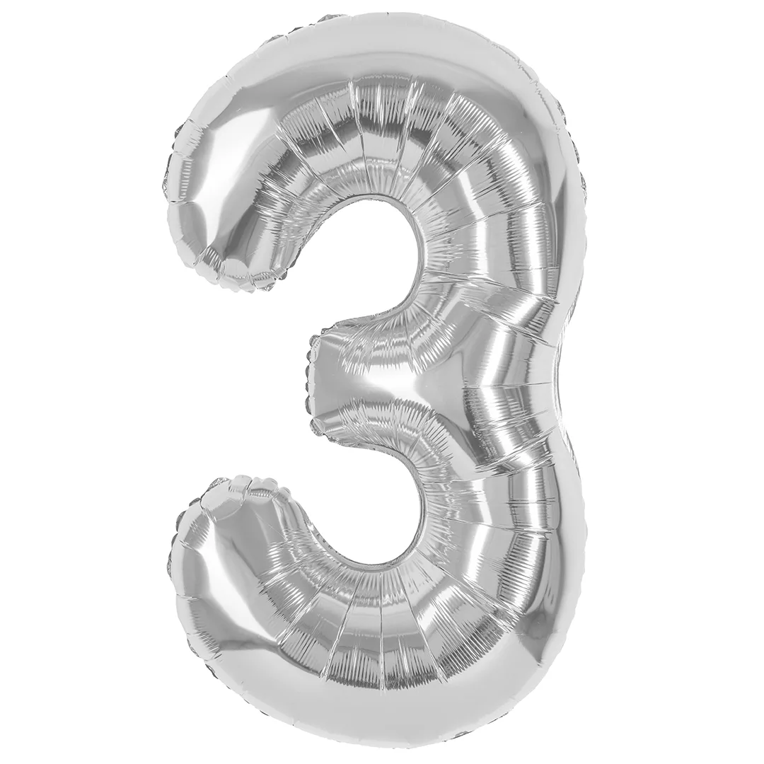 СБ 40''/102 см Цифра, 3, Серебро, Металлик, 1 шт. в уп.(Китай)