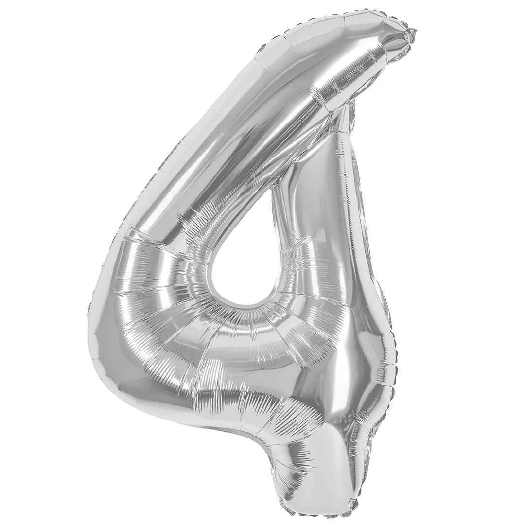 СБ 40''/102 см Цифра, 4, Серебро, Металлик, 1 шт. в уп.(Китай)