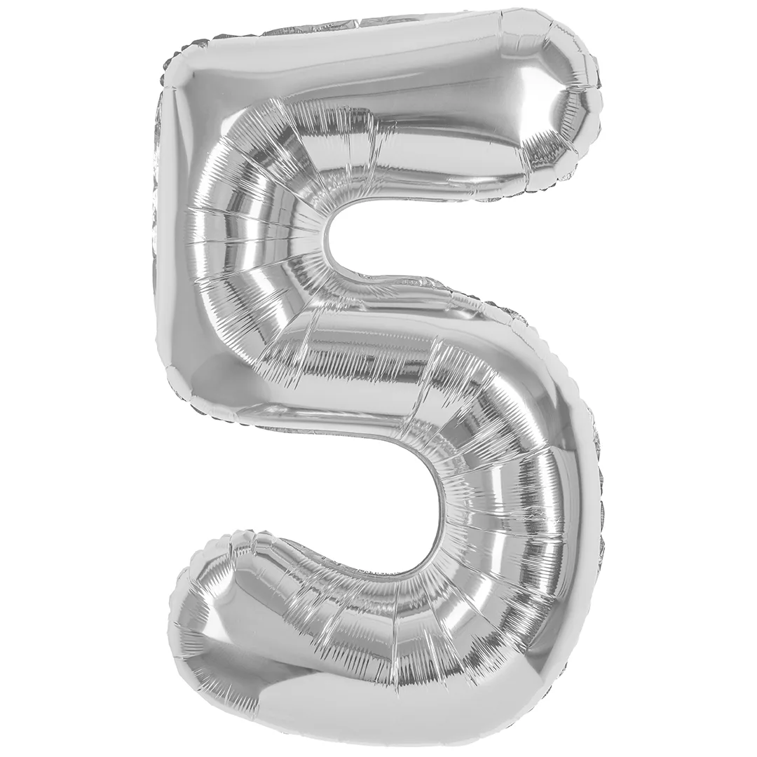 СБ 40''/102 см Цифра, 5, Серебро, Металлик, 1 шт. в уп.(Китай)