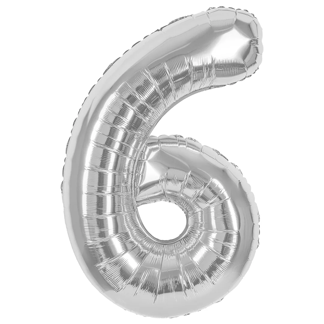 СБ 40''/102 см Цифра, 6, Серебро, Металлик, 1 шт. в уп.(Китай)