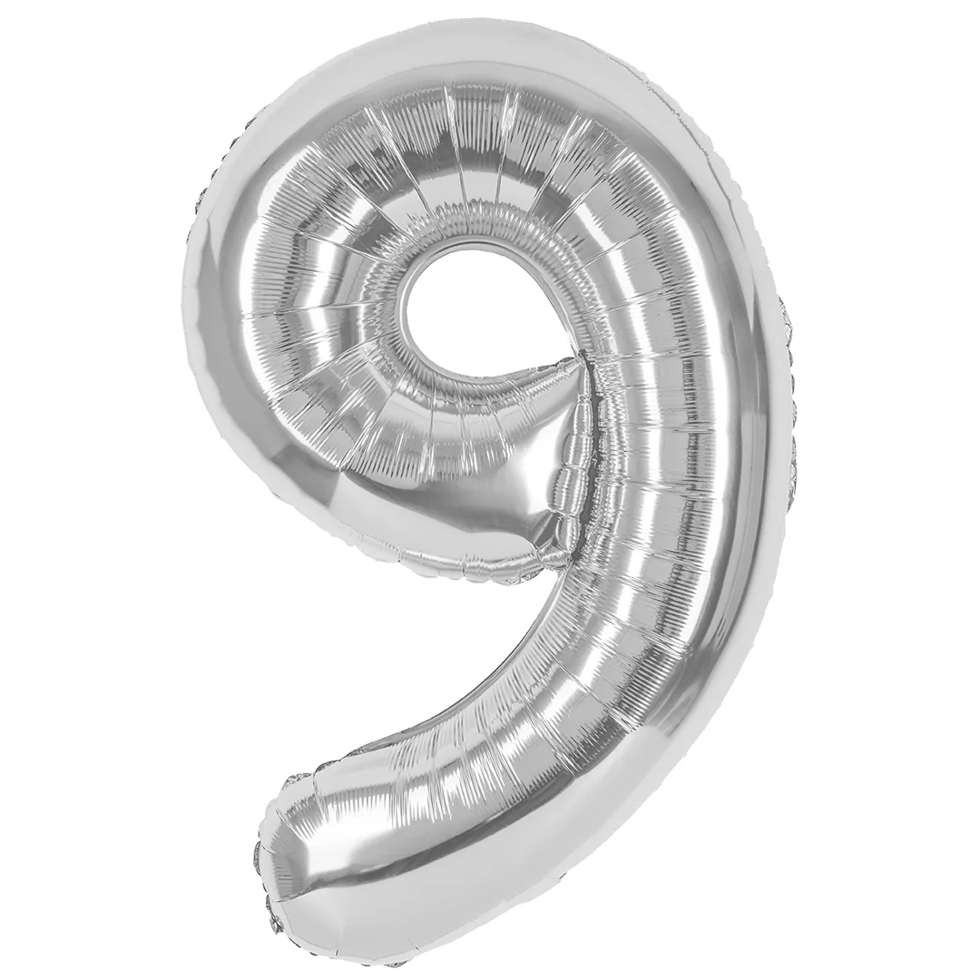 СБ 40''/102 см Цифра, 9, Серебро, Металлик, 1 шт. в уп.(Китай)