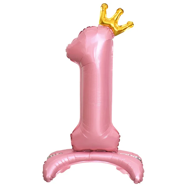 СБ 32"/81см Цифра, 1 Золотая корона, на подставке, Розовый, 1 шт. в уп.(Китай)