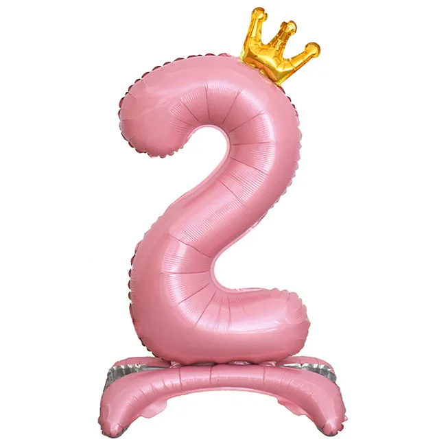 СБ 32"/81см Цифра, 2 Золотая корона, на подставке, Розовый, 1 шт. в уп.(Китай)