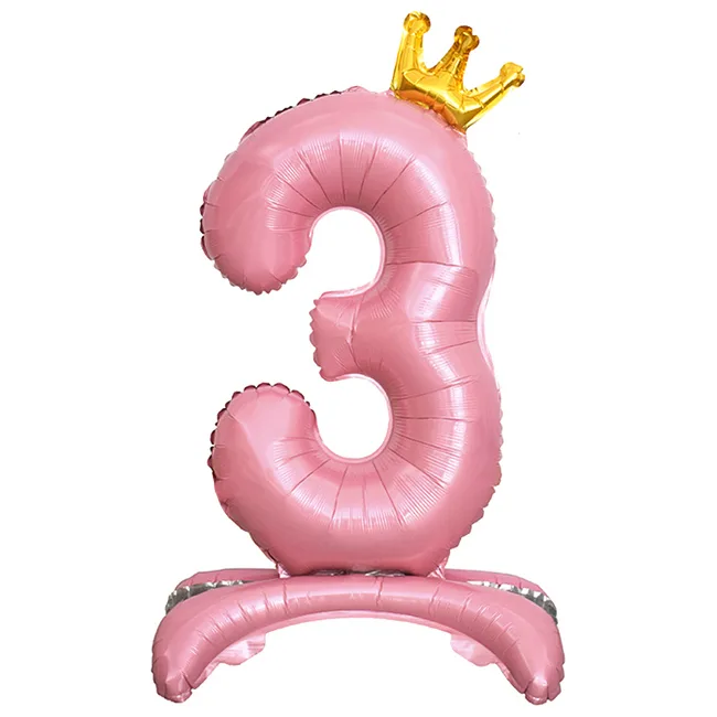 СБ 32"/81см Цифра, 3 Золотая корона, на подставке, Розовый, 1 шт. в уп.(Китай)