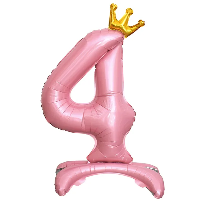 СБ 32"/81см Цифра, 4 Золотая корона, на подставке, Розовый, 1 шт. в уп.(Китай)