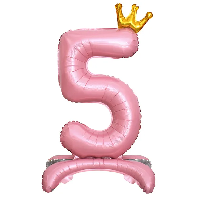 СБ 32"/81см Цифра, 5 Золотая корона, на подставке, Розовый, 1 шт. в уп.(Китай)