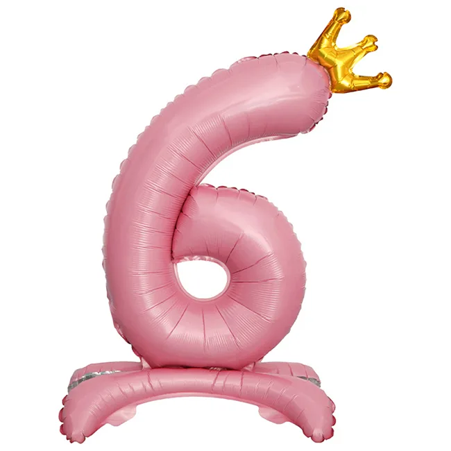 СБ 32"/81см Цифра, 6 Золотая корона, на подставке, Розовый, 1 шт. в уп.(Китай)