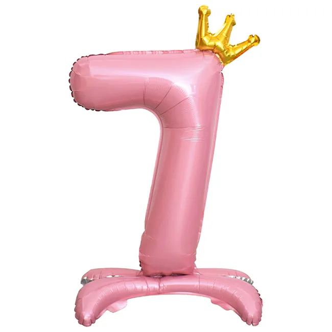 СБ 32"/81см Цифра, 7 Золотая корона, на подставке, Розовый, 1 шт. в уп.(Китай)