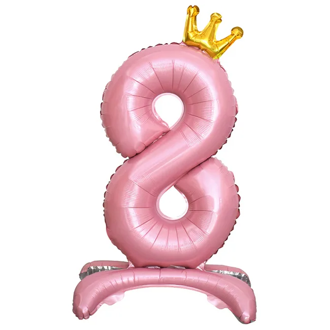 СБ 32"/81см Цифра, 8 Золотая корона, на подставке, Розовый, 1 шт. в уп.(Китай)