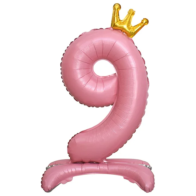 СБ 32"/81см Цифра, 9 Золотая корона, на подставке, Розовый, 1 шт. в уп.(Китай)