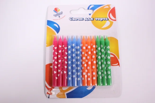 Свечи Ассорти дизайнов с рисунком 6 см 12 шт.