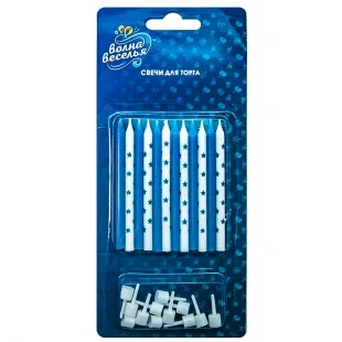 Свечи Звездочки, Голубой микс, 7,5 см, 12 шт.