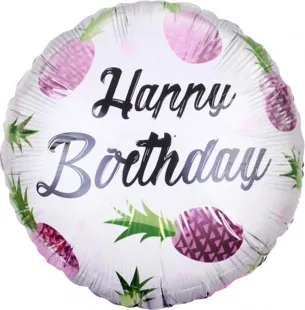 F 18"/46см Круг, С Днем рождения! Розовые ананасы/1 шт./(Китай)