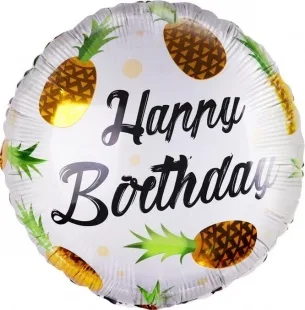 F 18"/46см Круг, С Днем рождения! Золотые ананасы/1 шт./(Китай)