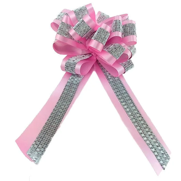 Бант-шар PP С глиттером 45 мм "Комбо" Нежно-розовый с серебром / 10 шт. / (Китай)
