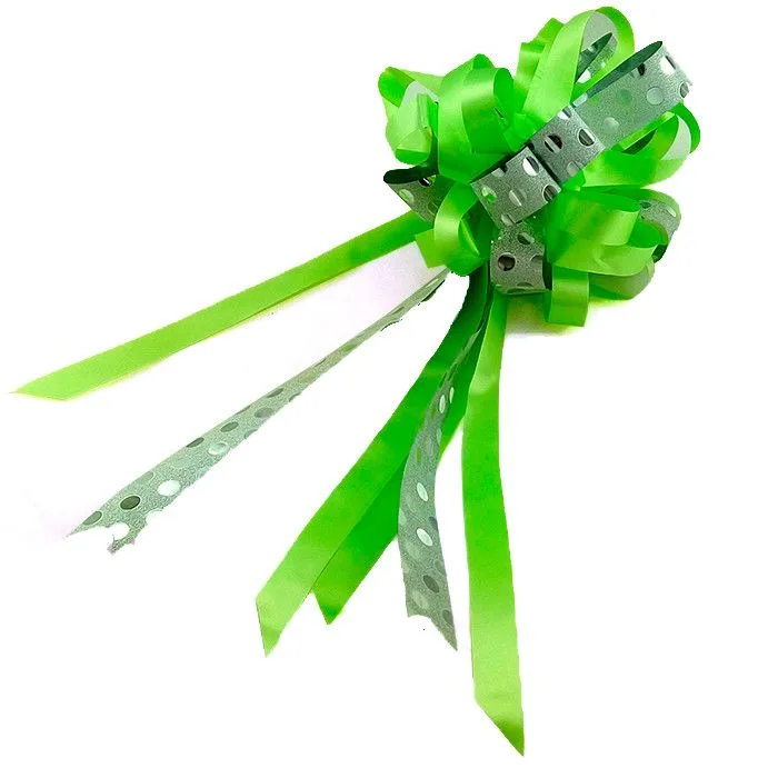 Бант-шар PP С глиттером 70 мм "Горох" Зеленый с серебром / 5 шт. / (Китай)