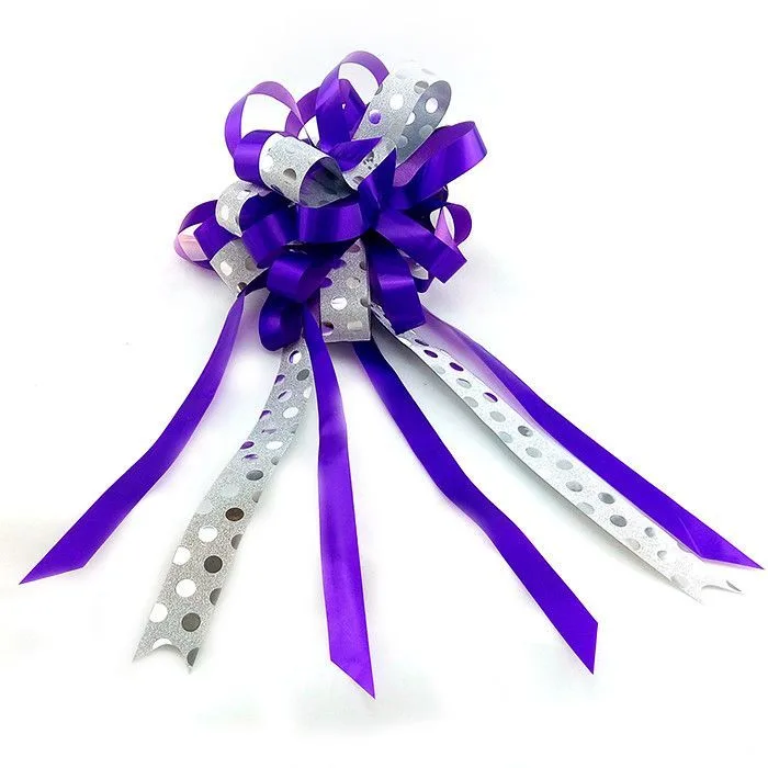 Бант-шар PP С глиттером 70 мм "Горох" Фиолетовый с серебром / 5 шт. / (Китай)