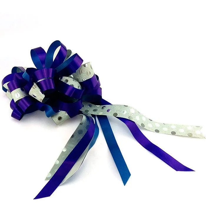 Бант-шар PP С глиттером 70 мм "Горох" Синий с серебром / 5 шт. / (Китай)