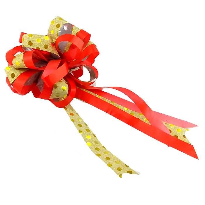 Бант-шар PP С глиттером 70 мм "Горох" Красный с золотом / 10 шт. / (Китай)