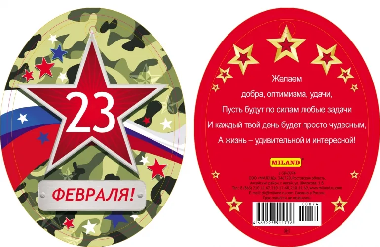 Открытка 23 февраля  100х75 (20 шт.)