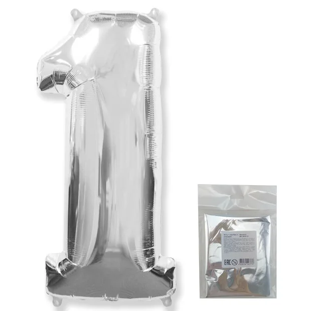 И 40"/102см Цифра "1", Серебро, в упаковке / 1 шт (Испания)