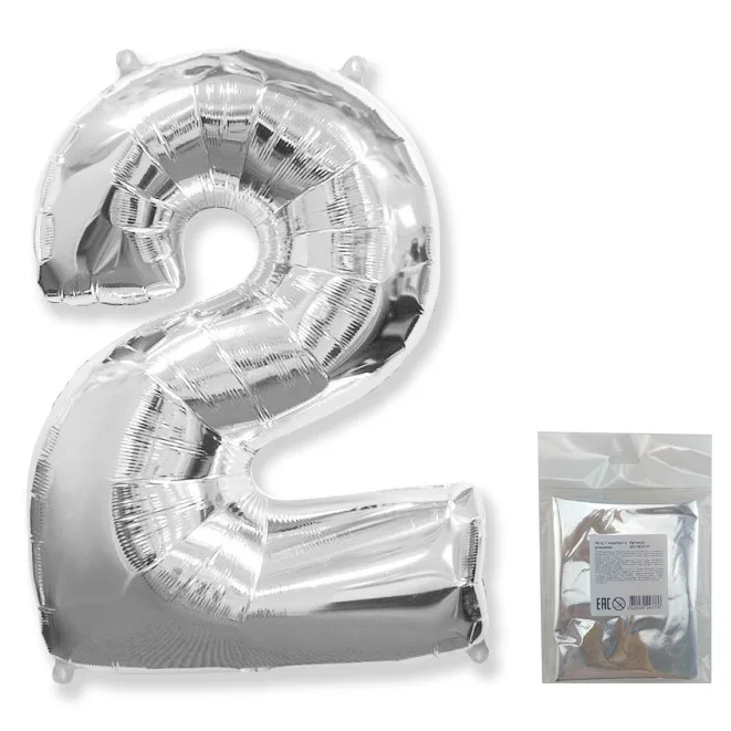 И 40"/102см Цифра "2", Серебро, в упаковке / 1 шт (Испания)