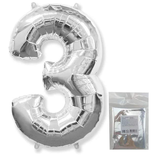 И 40"/102см Цифра "3", Серебро, в упаковке / 1 шт (Испания)