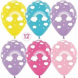 S 12"/30см Радуга в облачках, Ассорти, Пастель, 5 ст., 50 шт.(Колумбия)