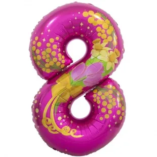 F 34''/86 см Цифра, 8 Марта, Фуксия, в упаковке 1 шт.
