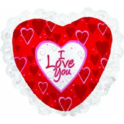 И 35"/89см  Сердце Я люблю тебя рюшки, красный / 1 шт / (Испания)