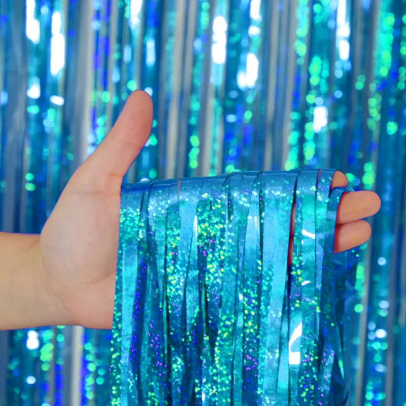 Занавес Дождик Лазерный, Голубой, Голография, 100*200 см, 1 шт.