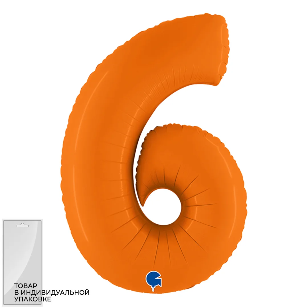 G 40"/102см Цифра, 6, Оранжевый, Сатин, 1 шт. в упак. (Италия)