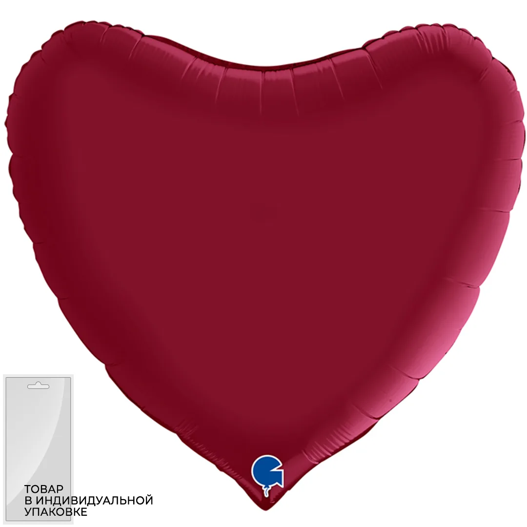 G 36"91см Сердце, Вишневый, Сатин, 1 шт. в уп. (Италия)