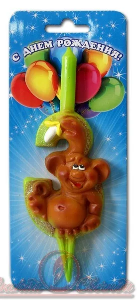 Свеча тортовые "Цифра со зверушками"  3 /1 шт/
