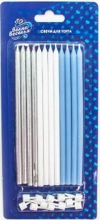Свечи Голубой микс, Металлик, 14,5 см, 12 шт.