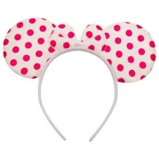 Ободок Ушки, Мышка с бантиком, Розовые точки, Белый