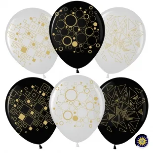 ВВ 12"/30см Геометрия, Белый, Черный, Пастель, 5 ст./50 шт./(Малайзия)