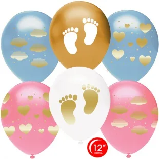 О 12''/30 см Новорожденный (сердца и облака), Ассорти , металлик,  5 ст, 50 шт.(Турция)